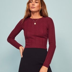 REFORMATION Cropped Cashmere Crewneck Sweater Red